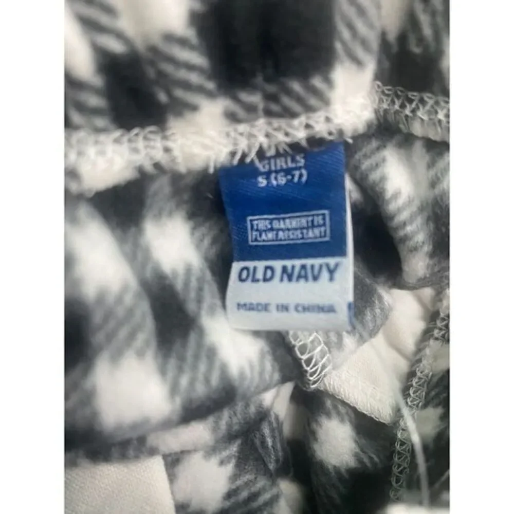 Old Navy Girls‎ Small 6-7 Black Buffalo Plaid Microfleece  Pajama Pants